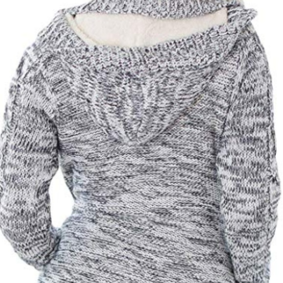Hooded Knit Cardigans Button Cable Sweater Coat - Picture 3 of 3